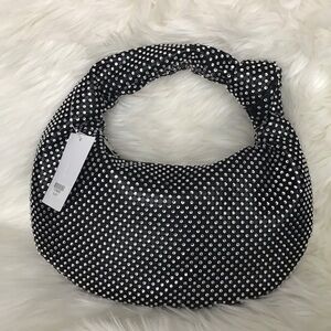 Black Rhinestone knot handle round clutch J with knotted handle. NWT